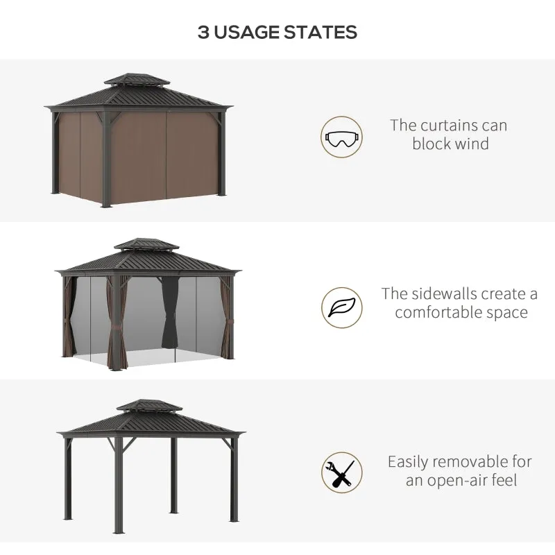 12' x 10' Outdoor Hardtop Gazebo with Netting Sidewalls - Brown