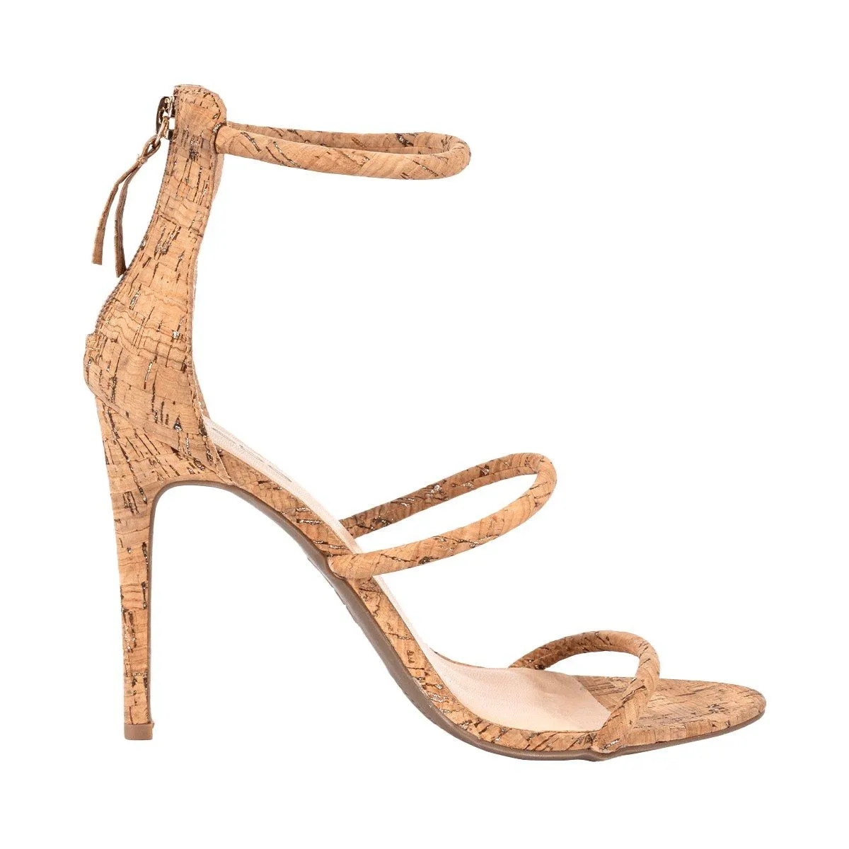 Bebe Berdine Strap High-Heel Sandals Cork Leather Beige Colour For Women