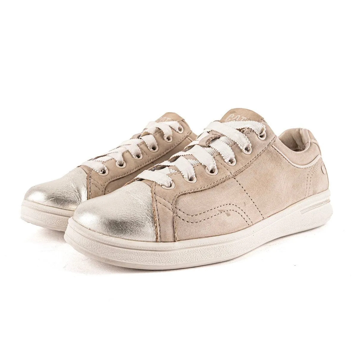 Caterpillar Low-Top Sneakers Nubuck Leather Beige Colour For Women