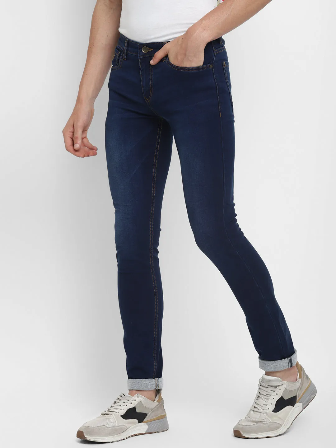 Cotton Stretch Navy Blue Narrow Fit Jeans