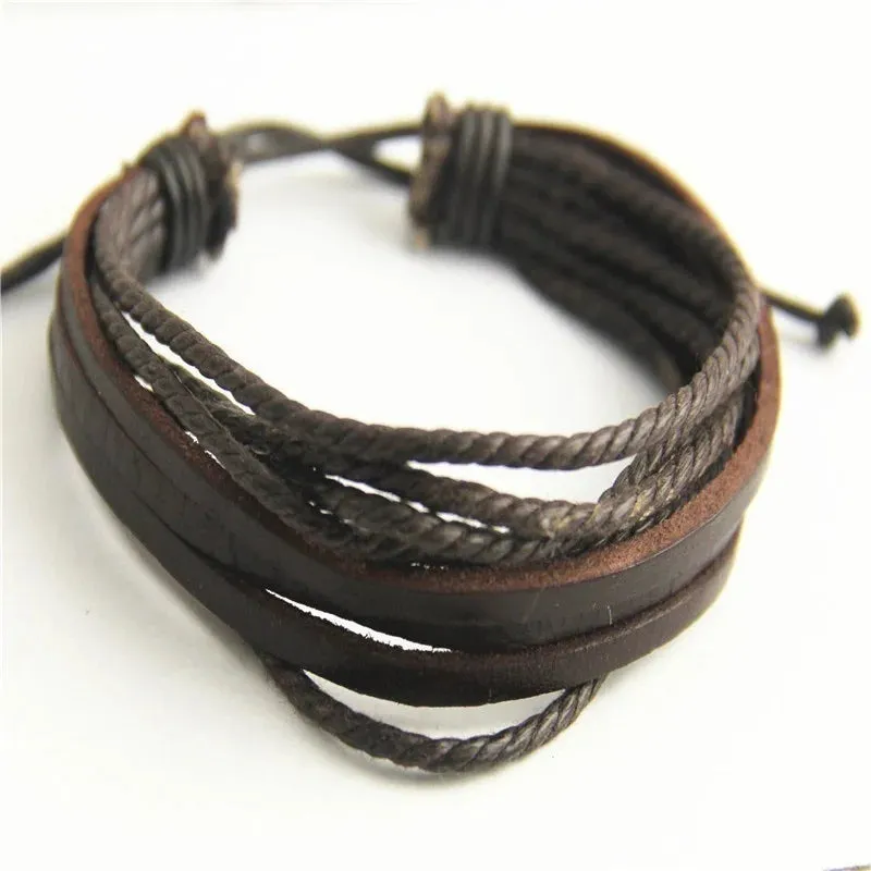 Delysia King Leisure Fashion Men's Hand-woven Multilayer Leather Bracelet Handmade Lace Up Wrist Strap