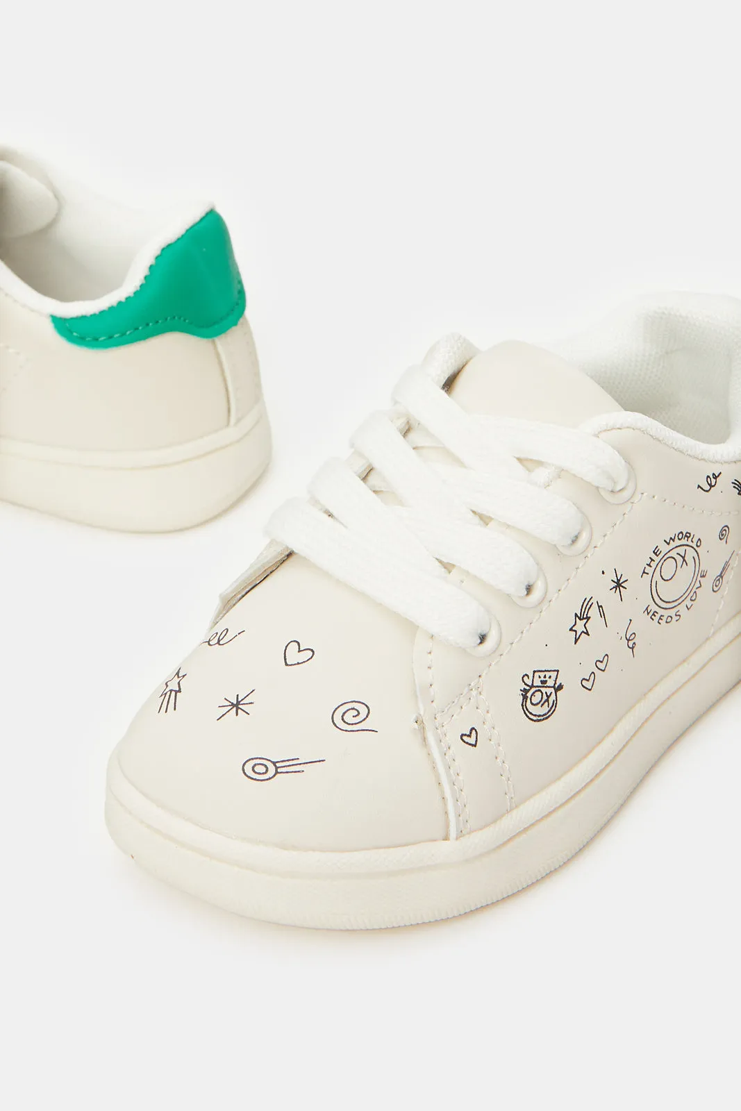 Infant Boys White Printed Sneakers