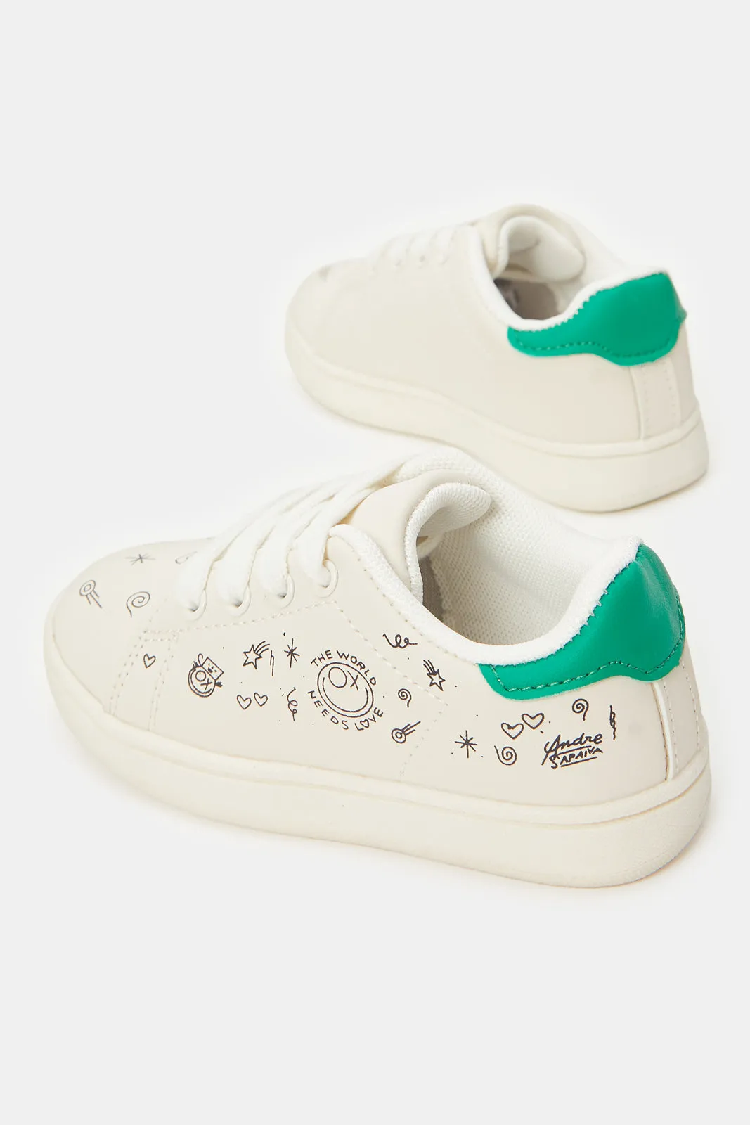 Infant Boys White Printed Sneakers