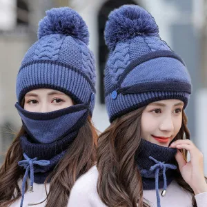 Knitted Hat All-match Mask Bib Plus Velvet Cycling Wool Hat Ear Protection Cap Winter Warm Hat Hip Hop Hat