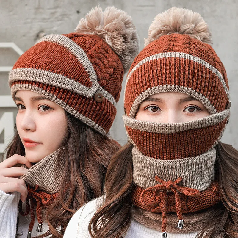 Knitted Hat All-match Mask Bib Plus Velvet Cycling Wool Hat Ear Protection Cap Winter Warm Hat Hip Hop Hat