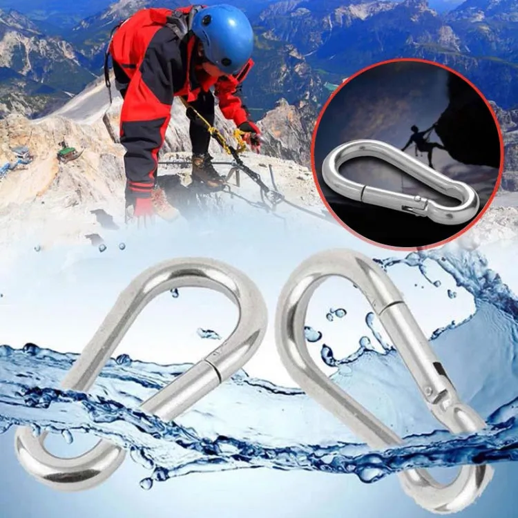 M12 Stainless Steel Carabiner Spring Hook Multi-tool Mountaineering Buckle Lock Camping Hook Rope, Inner Diameter: 11.73mm