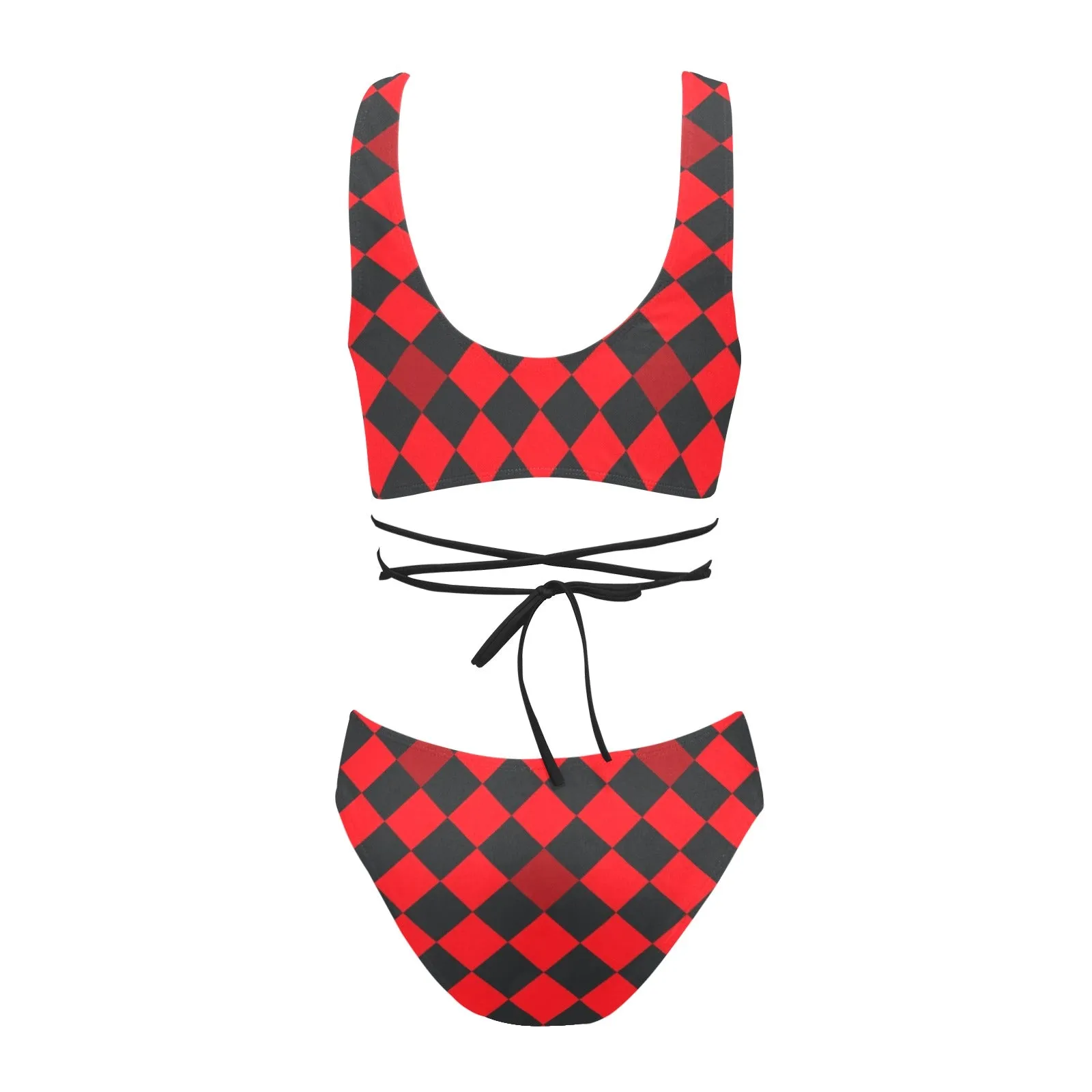 red black diamond print 2 Cross String Bikini Set (Model S29)