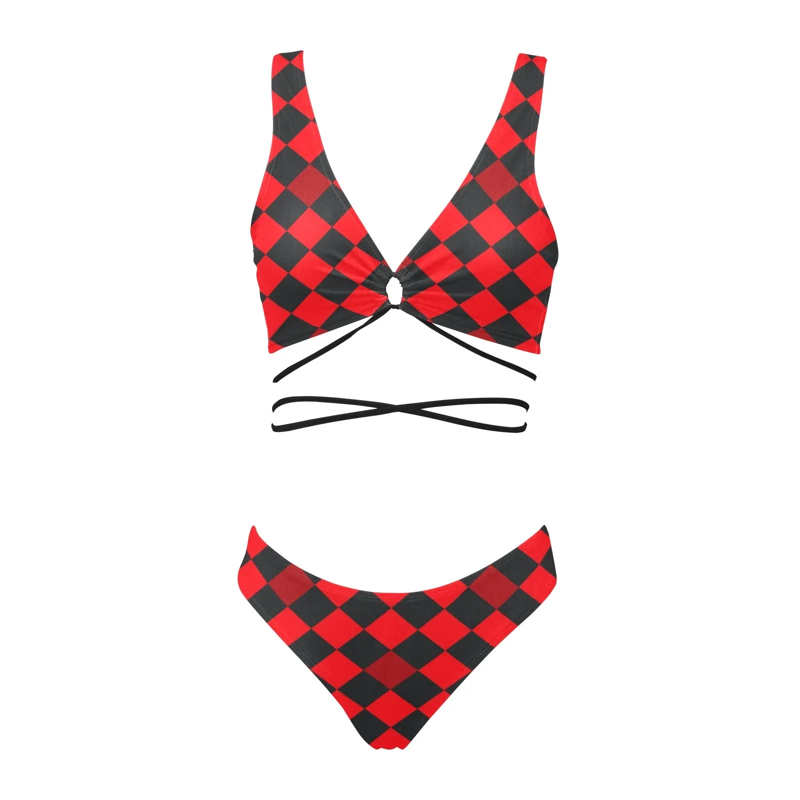 red black diamond print 2 Cross String Bikini Set (Model S29)