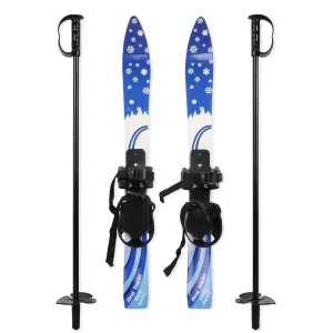 Snow Ski and Pole Set with Bindings 25.6" Ski Boards for Kids Age 2-4 Beginners, Blue