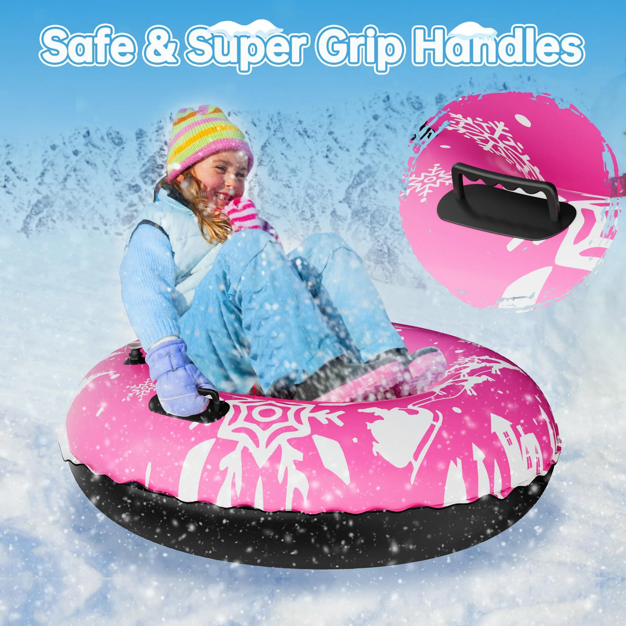 ZIZZ Snow Tubes for Kids Adult - 3 Packs Heavy Duty Inflatable Snow Sleds for Toddler Kids Adult Sledding Toys Outdoor Sport Activities Gift for Boys Girls Christmas Winter Toys Suppiles